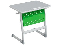Стол 1-местный школьный 3-5 г/р "Логика" с наклоном столешницы 0-15° и перфорированным экраном (серый/зеленый, м/к белый)