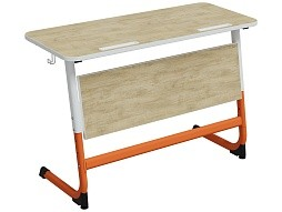 Стол 2-местный школьный 5-7 г/р "Логика" с наклоном столешницы 0-15° (дуб "Бардолино", м/к белый/оранжевый)