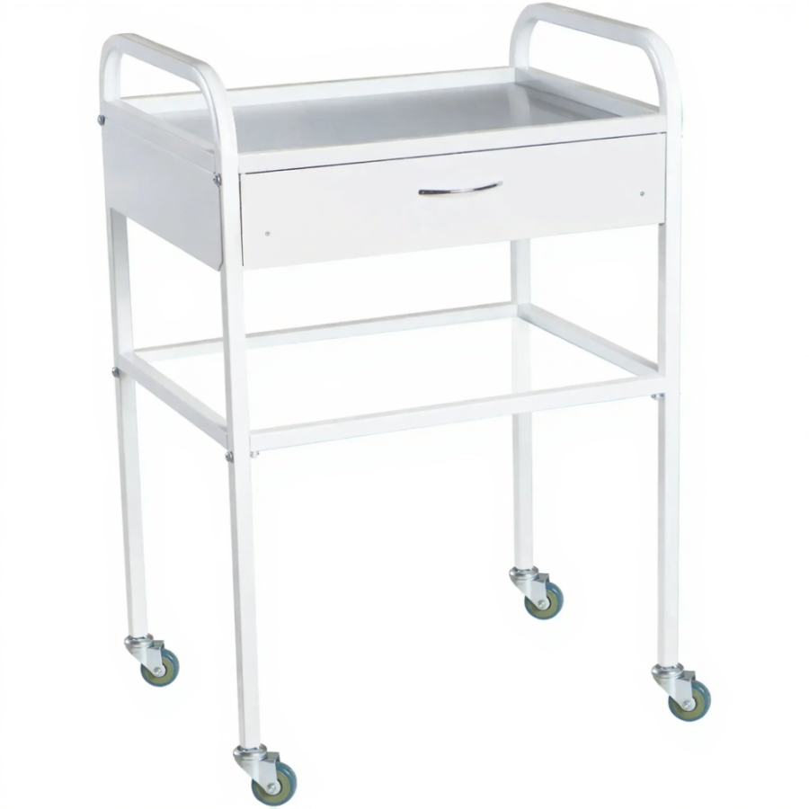 Столик медицинский инструментальный СМИ-02-01 (полки металл + стекло, колёса серая резина)