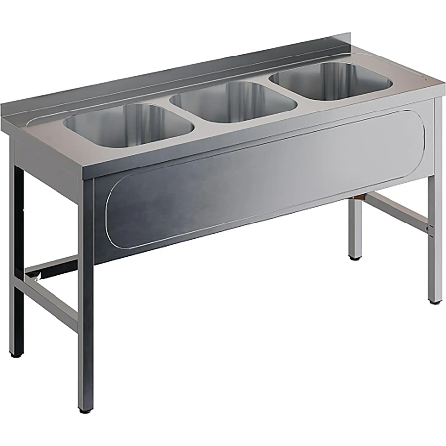 Ванна моечная трехсекционная цельнотянутая с бортом ВМЦ-3/16/6-Б