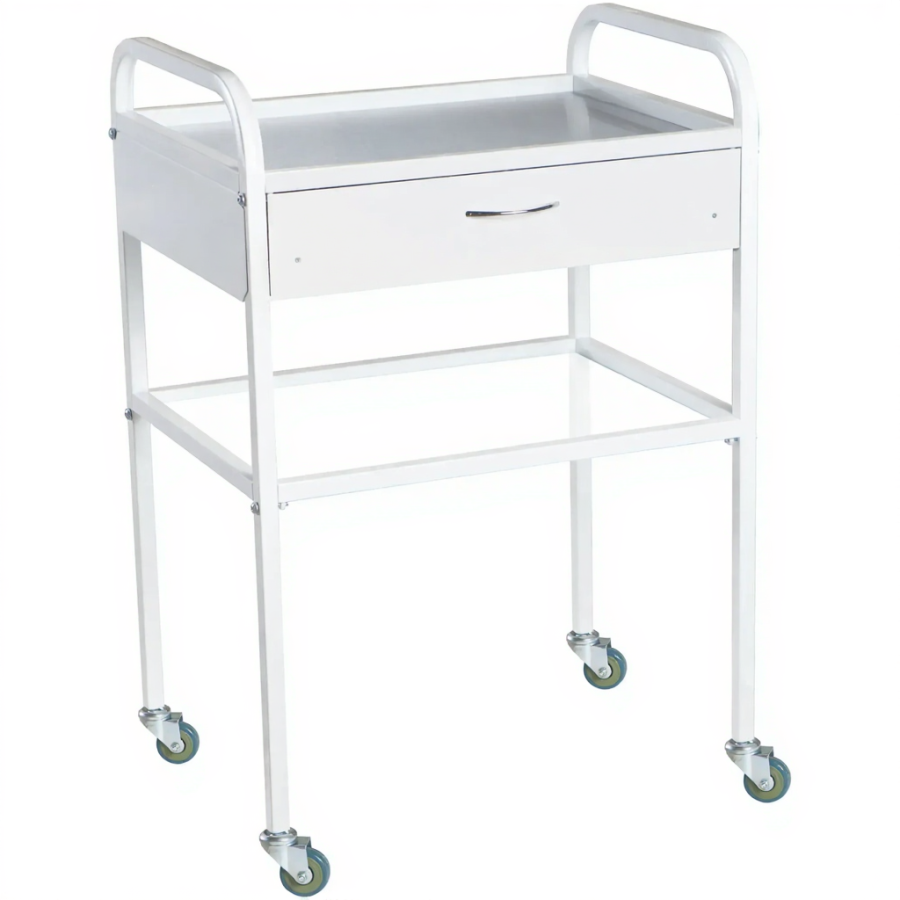 Столик медицинский инструментальный СМИ-02-01 (полки металл + стекло, колёса серая резина)